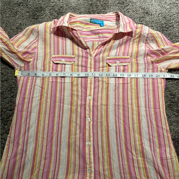 Fresh Produce Shirt Womens Multicolor Stripe Button Up Cotton Tab Sleeve Xl - Picture 11 of 15